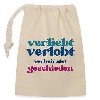 Beziehungsphasen Typo Druck - Verschließbarer Geschenkbeutel aus Baumwolle (14x20cm) - Natur - Vorne