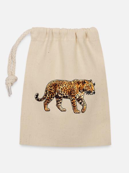 Poly Stil Leopard - Verschließbarer Geschenkbeutel aus Baumwolle (14x20cm) - Natur
