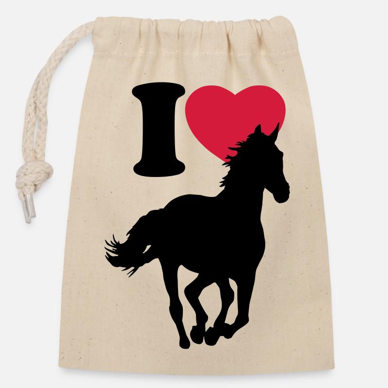I love horses - Ich liebe Pferde - Verschließbarer Geschenkbeutel aus Baumwolle (14x20cm) - Natur