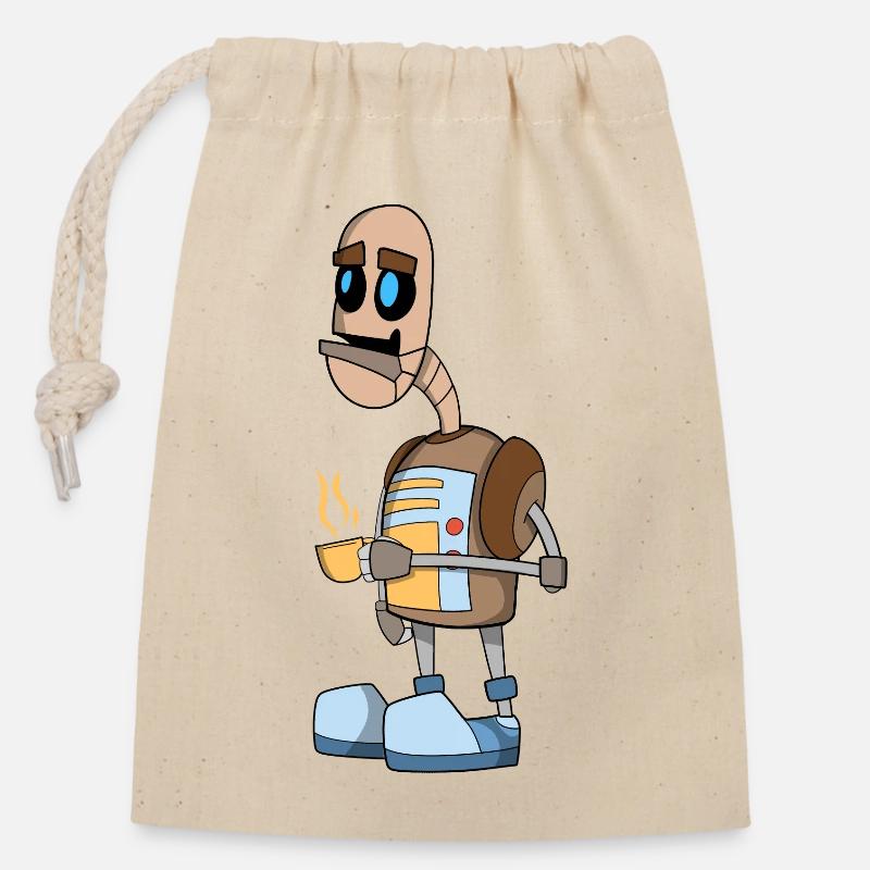 Robot - Sac cadeau en coton avec cordon (14 x 20 cm) - nature