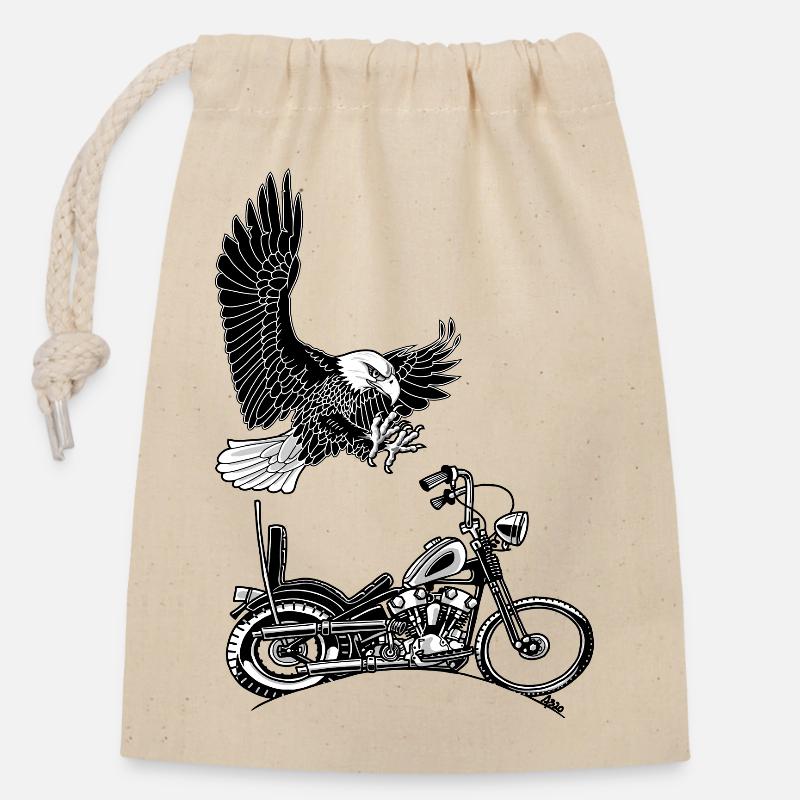 0906 eagle chopper knucklehead - Closable cotton gift bag (14x20cm) - nature