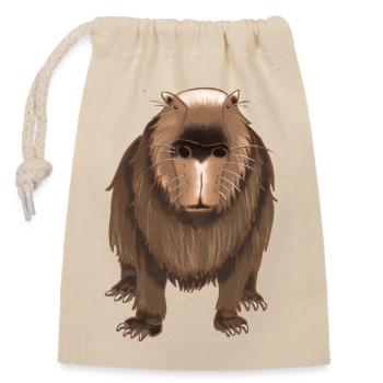 Funny capybara - Closable cotton gift bag (14x20cm) - nature - Front