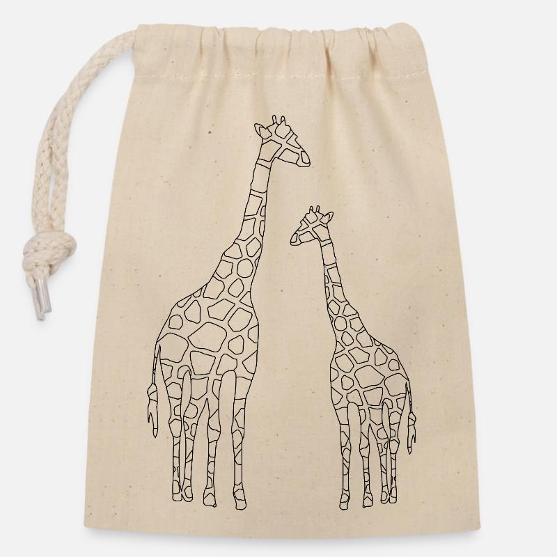 Giraffen Liebe - Verschließbarer Geschenkbeutel aus Baumwolle (14x20cm) - Natur