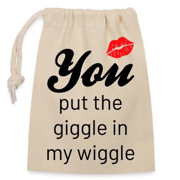 Tu as mis le rire dans mon remuement - Sac cadeau en coton avec cordon (14 x 20 cm) - nature - Devant
