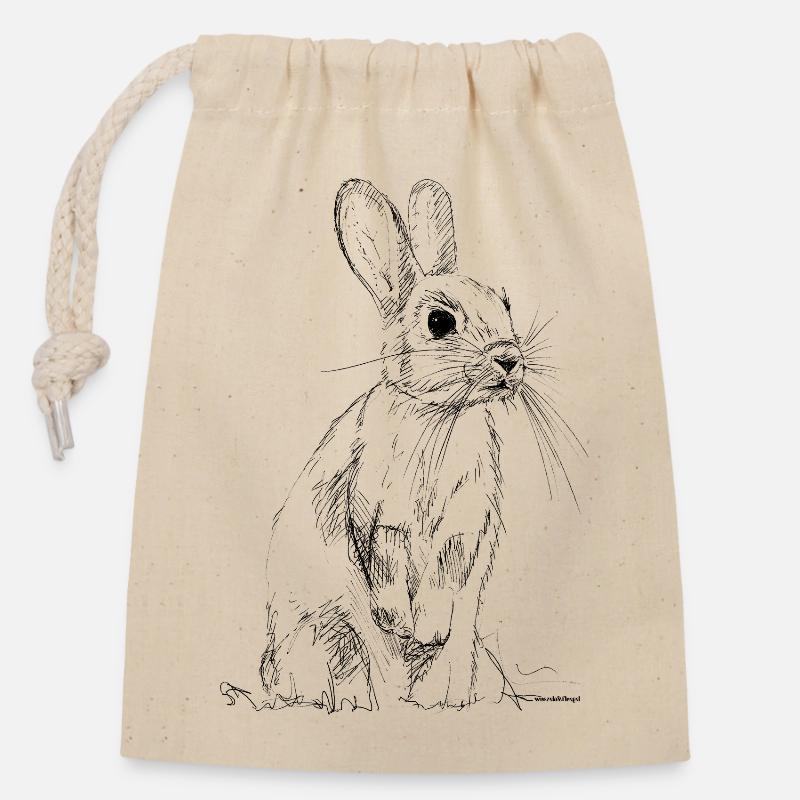 Lapin - Sac cadeau en coton avec cordon (14 x 20 cm) - nature
