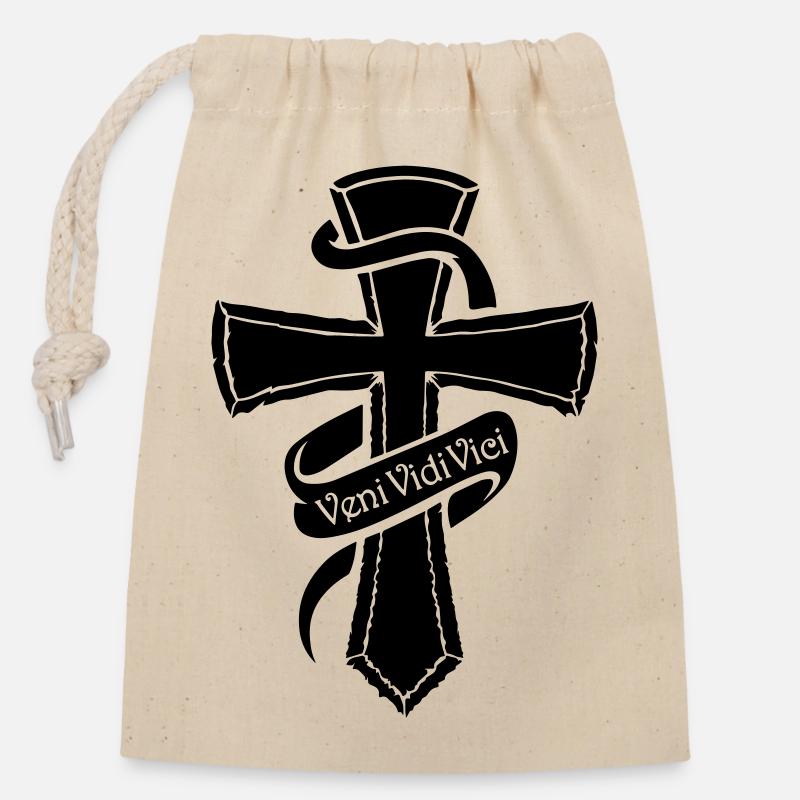 VeniVidiVici black - Closable cotton gift bag (14x20cm) - nature