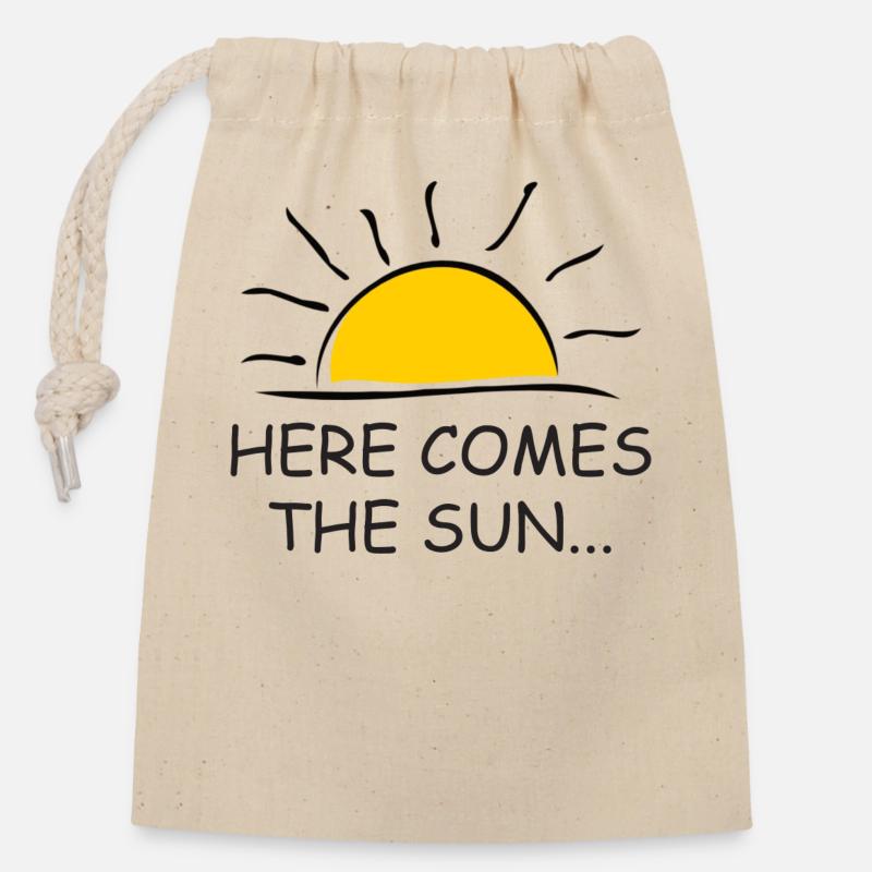 L’été, le soleil, le soleil ! Printemps, Vacances - Sac cadeau en coton avec cordon (14 x 20 cm) - nature
