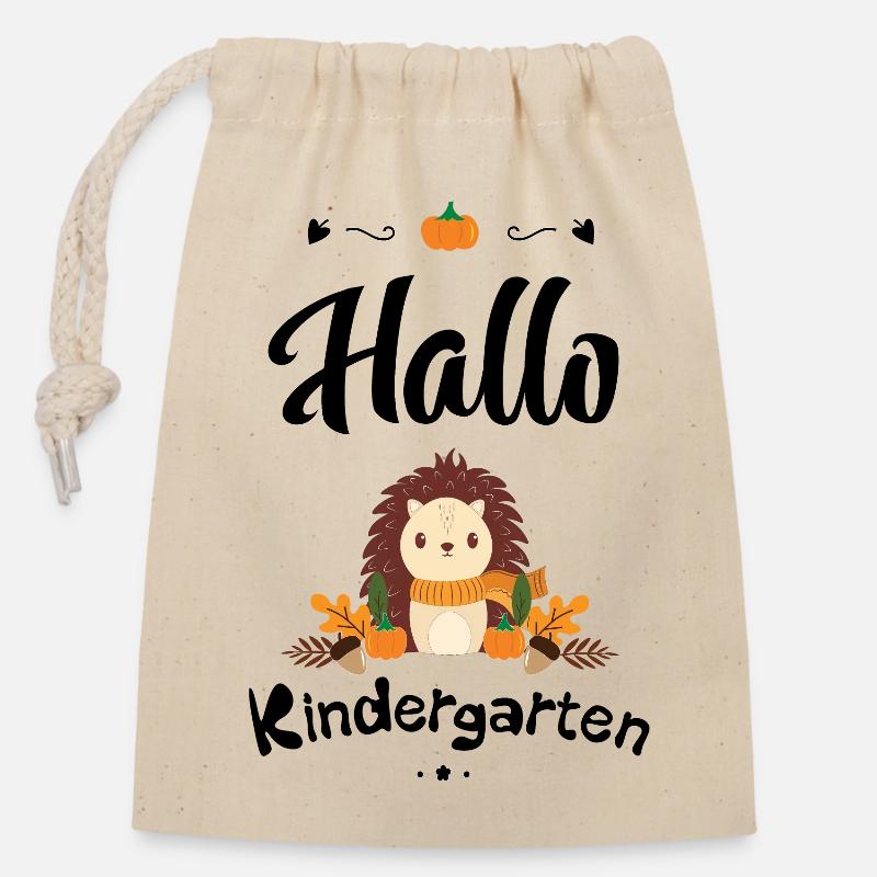 süßer Igel Design mit Herbstmotiven - Verschließbarer Geschenkbeutel aus Baumwolle (14x20cm) - Natur
