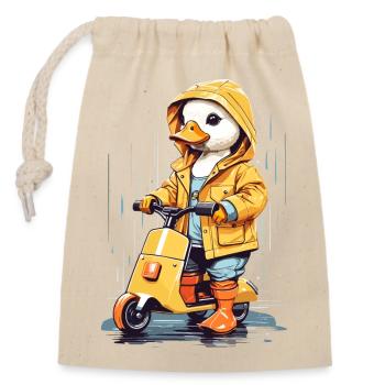 Cute duck with roller - Closable cotton gift bag (14x20cm) - nature - Front