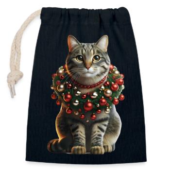 Advent Cat Motif - Closable cotton gift bag (14x20cm) - navy - Front