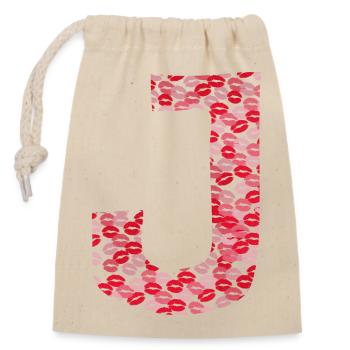 Lettre J - bisous shirt - Sac cadeau en coton avec cordon (14 x 20 cm) - nature - Devant