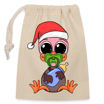 Autruche bébé Noël - Sac cadeau en coton avec cordon (14 x 20 cm) - nature - Devant