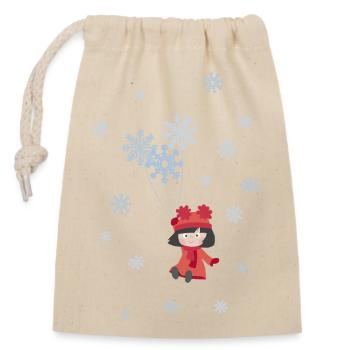 Cute little girl with snowflakes - Closable cotton gift bag (14x20cm) - nature - Front