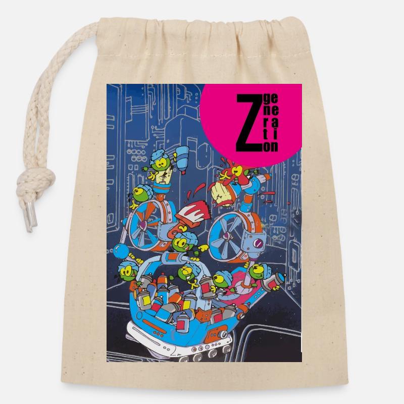 Zgénération 3 - Sac cadeau en coton avec cordon (14 x 20 cm) - nature