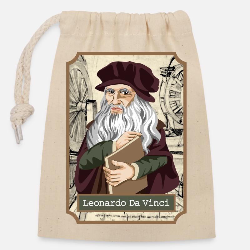 Leonardo Da Vinci - Verschließbarer Geschenkbeutel aus Baumwolle (14x20cm) - Natur