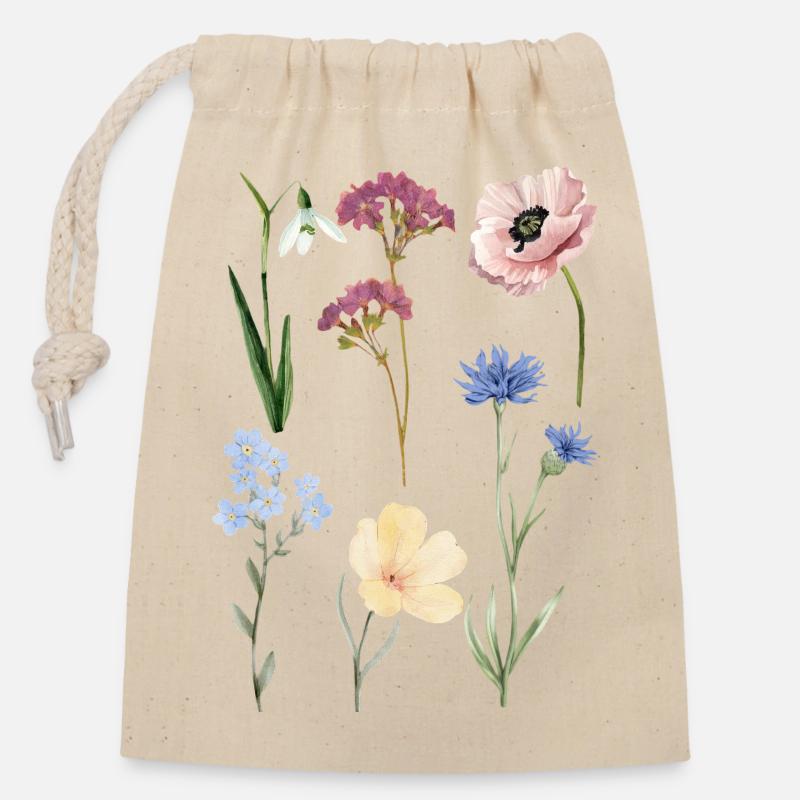 Pflanzen Blumen Blüte - Verschließbarer Geschenkbeutel aus Baumwolle (14x20cm) - Natur