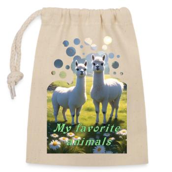 Deux lamas alpagas duveteux dans la prairie - Sac cadeau en coton avec cordon (14 x 20 cm) - nature - Devant