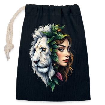 Floral Lion Woman Face - Closable cotton gift bag (14x20cm) - navy - Front