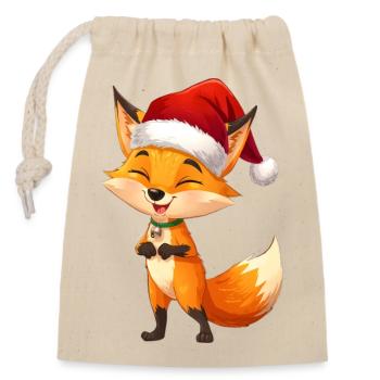 Renard au chapeau de Père Noël - Sac cadeau en coton avec cordon (14 x 20 cm) - nature - Devant