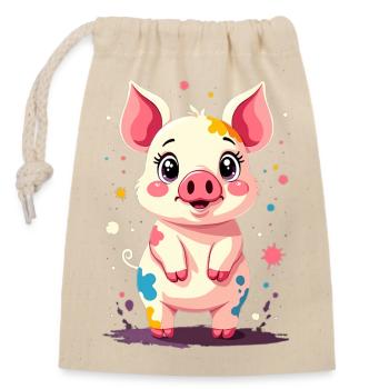 Piggy dans une touche de design de couleur - Sac cadeau en coton avec cordon (14 x 20 cm) - nature - Devant