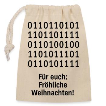 Weihnachtscode Binärmuster - Verschließbarer Geschenkbeutel aus Baumwolle (14x20cm) - Natur - Vorne