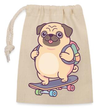 Pug Skateboard Rucksack - Verschließbarer Geschenkbeutel aus Baumwolle (14x20cm) - Natur - Vorne