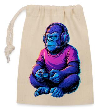 Gorilla Gaming Gamer Zocken Zocker Videospiele - Verschließbarer Geschenkbeutel aus Baumwolle (14x20cm) - Natur - Vorne