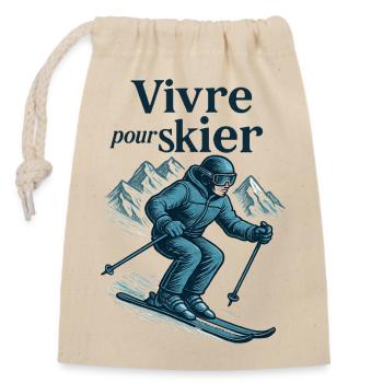 Live to Ski, Ski to Live - Closable cotton gift bag (14x20cm) - nature - Front