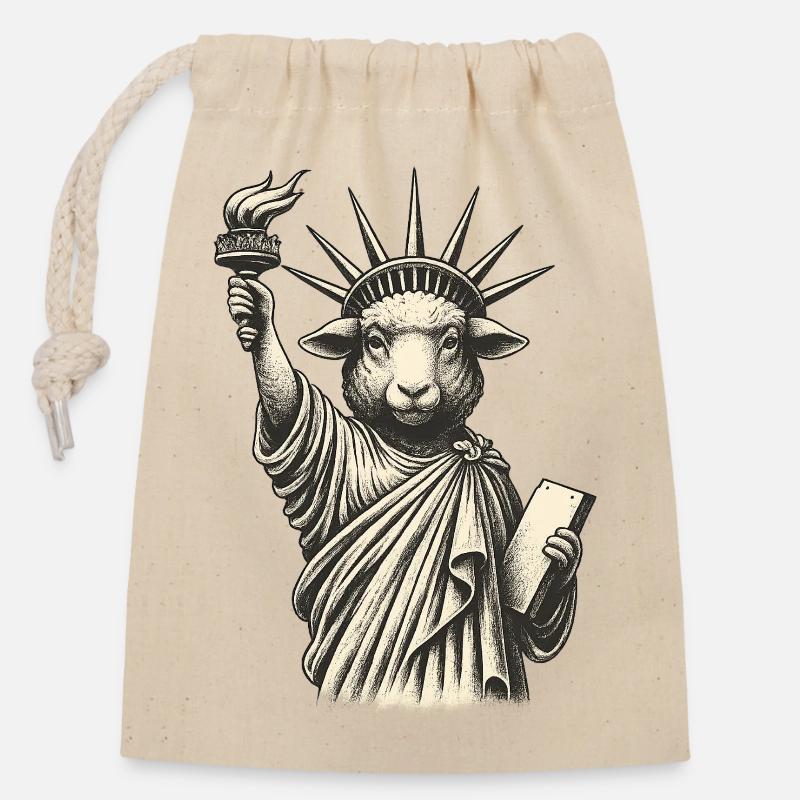 Statue du mouton de la Liberté - Sac cadeau en coton avec cordon (14 x 20 cm) - nature