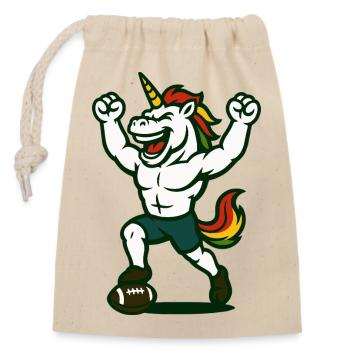 Unicorn Football Victory Mascot Power Design - Closable cotton gift bag (14x20cm) - nature - Front