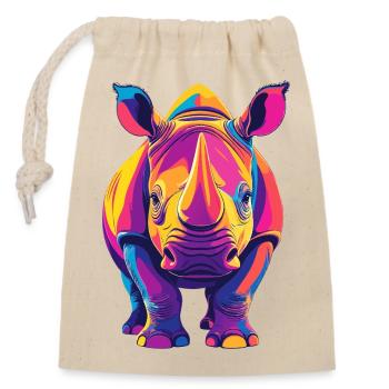 Farbenfroher Rhino Pop Art buntes Nashorn Motiv - Verschließbarer Geschenkbeutel aus Baumwolle (14x20cm) - Natur - Vorne