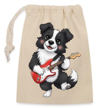 Chien câlin avec guitare électrique - Sac cadeau en coton avec cordon (14 x 20 cm) - nature - Devant