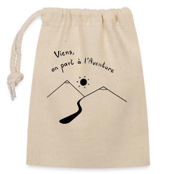 Viens, on part à l'Aventure - Sac cadeau en coton avec cordon (14 x 20 cm) - nature - Devant