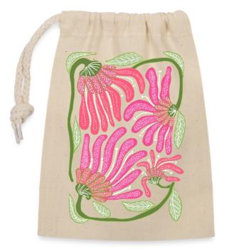 Design floral bohème rose dessiné à la main - Sac cadeau en coton avec cordon (14 x 20 cm) - nature - Devant