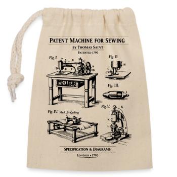 Patent für Nähmaschinen-Baupläne - Verschließbarer Geschenkbeutel aus Baumwolle (14x20cm) - Natur - Vorne