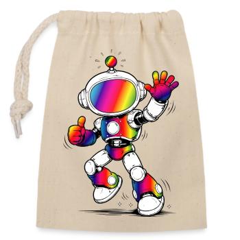 Regenbogen Roboter Futuristisch Buntes Design - Verschließbarer Geschenkbeutel aus Baumwolle (14x20cm) - Natur - Vorne