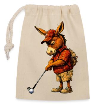 Golf Esel - Verschließbarer Geschenkbeutel aus Baumwolle (14x20cm) - Natur - Vorne