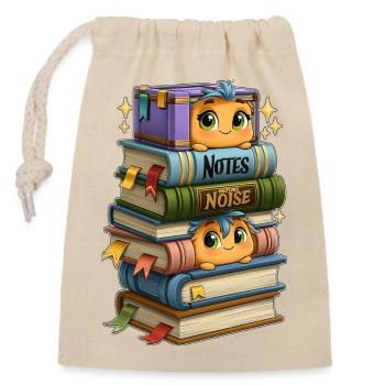 Bibliothèque avec des oiseaux - Sac cadeau en coton avec cordon (14 x 20 cm) - nature - Devant