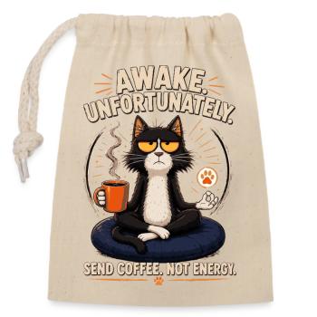 Chat malheureux éveillé : Coffee Zen - Sac cadeau en coton avec cordon (14 x 20 cm) - nature - Devant