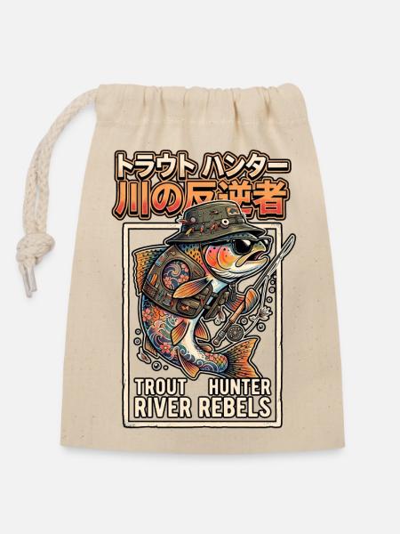 Forellen Angler Asiatisch - Verschließbarer Geschenkbeutel aus Baumwolle (14x20cm) - Natur