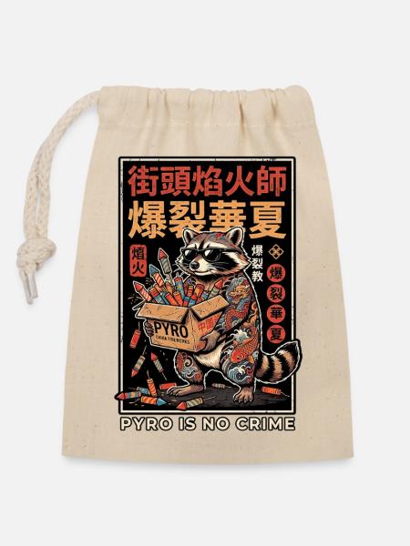 Pyro Is No Crime Raccoon - Verschließbarer Geschenkbeutel aus Baumwolle (14x20cm) - Natur