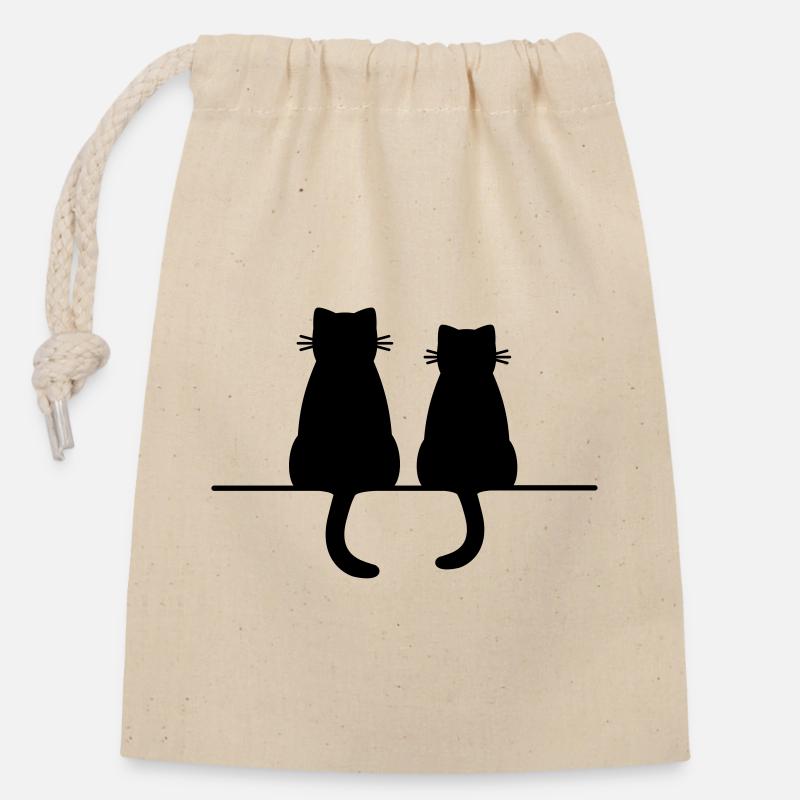 Cadeau d'amour d'amitié de chat de chats de chat - Sac cadeau en coton avec cordon (14 x 20 cm) - nature