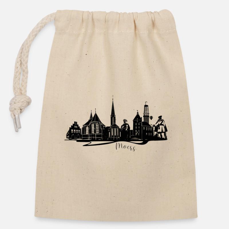 Altstadt Silhouette Moers - Verschließbarer Geschenkbeutel aus Baumwolle (14x20cm) - Natur
