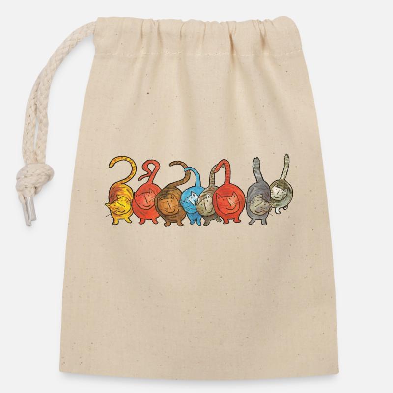 Chat chats - Sac cadeau en coton avec cordon (14 x 20 cm) - nature