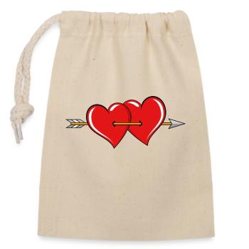 Two hearts with arrow - Closable cotton gift bag (14x20cm) - nature - Front