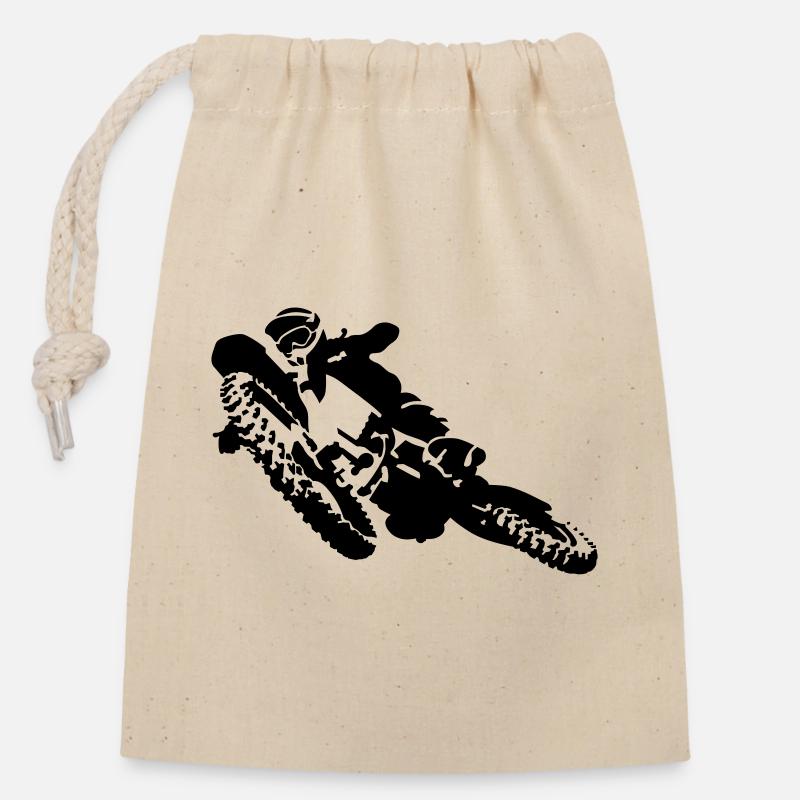 Motocross - Verschließbarer Geschenkbeutel aus Baumwolle (14x20cm) - Natur