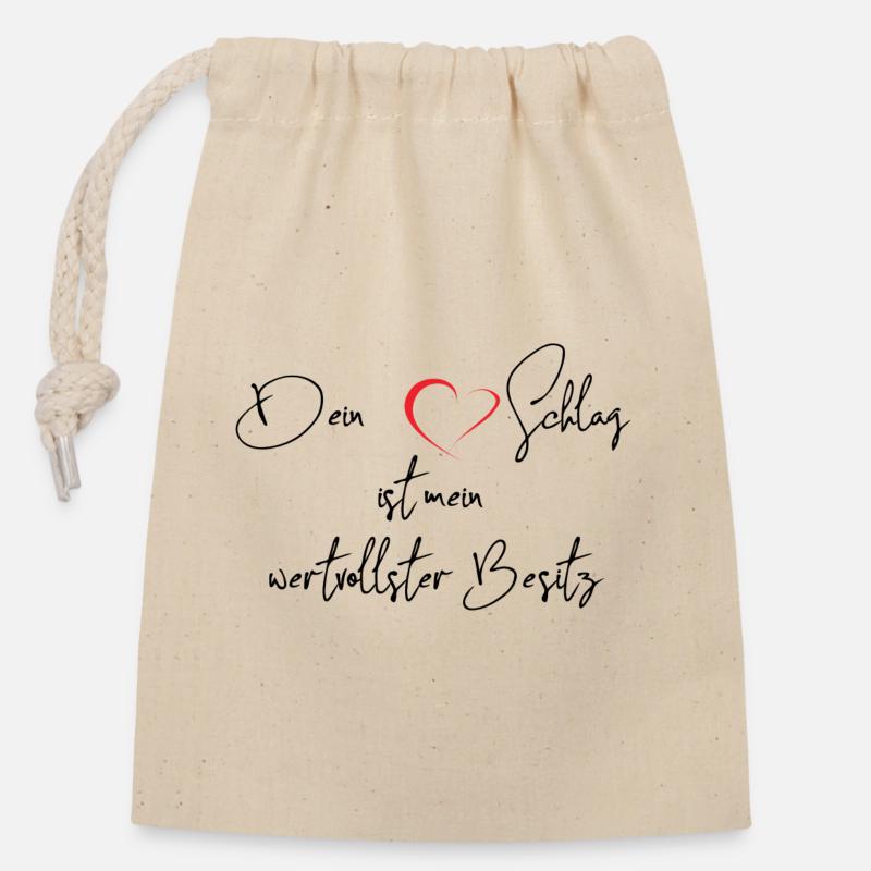 Dein Herzschlag - Sac cadeau en coton avec cordon (14 x 20 cm) - nature
