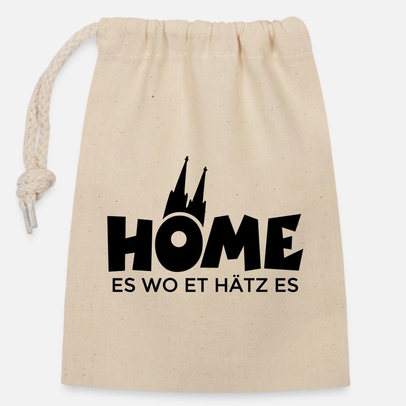 Home es wo et Hätz es - Köln mit Kölner Dom - Verschließbarer Geschenkbeutel aus Baumwolle (14x20cm) - Natur
