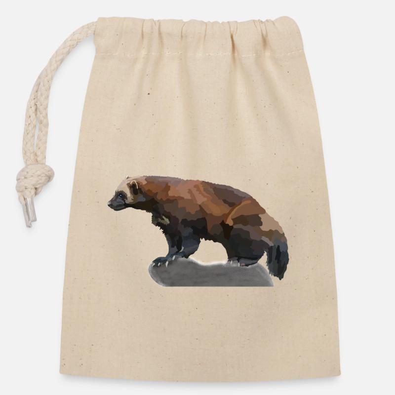 Verena, le Vielfrass - Sac cadeau en coton avec cordon (14 x 20 cm) - nature