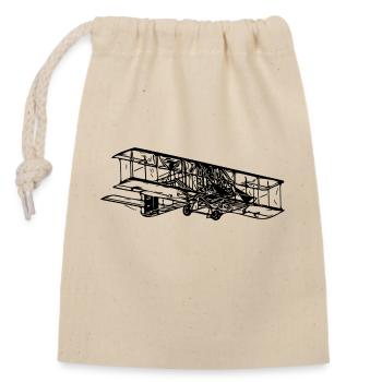 Flying Vintage Biplane Box Illustration - Closable cotton gift bag (14x20cm) - nature - Front